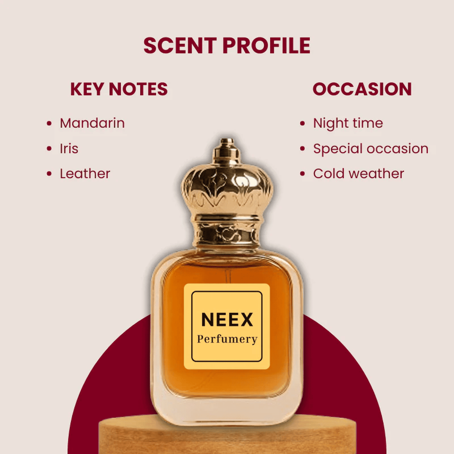 Luxury fragrance with mandarin, iris, leather – seductive & powdery