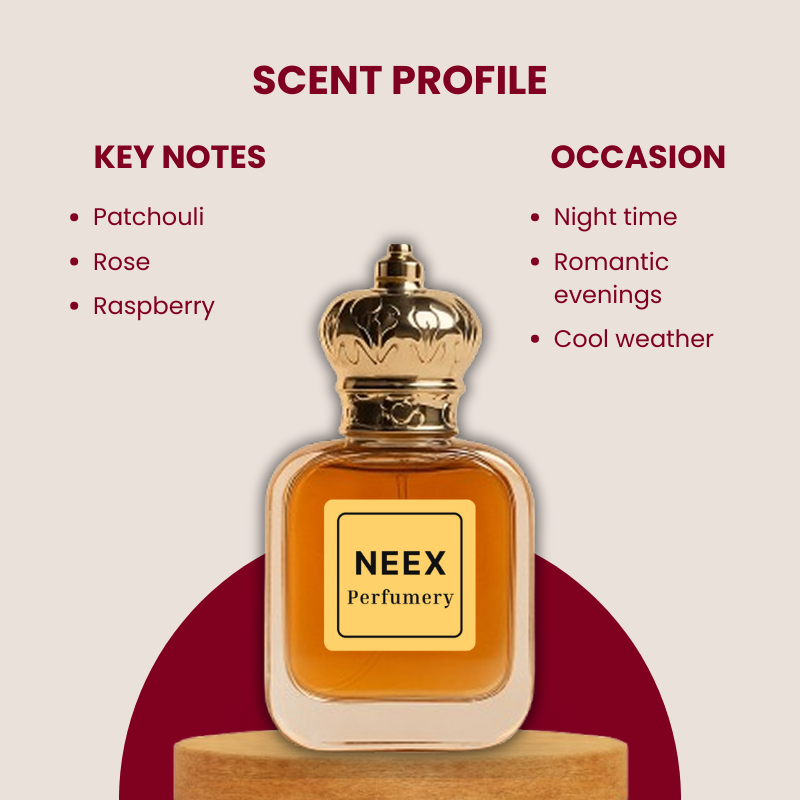 Luxury fragrance with rose, raspberry, patchouli – modern & fruity