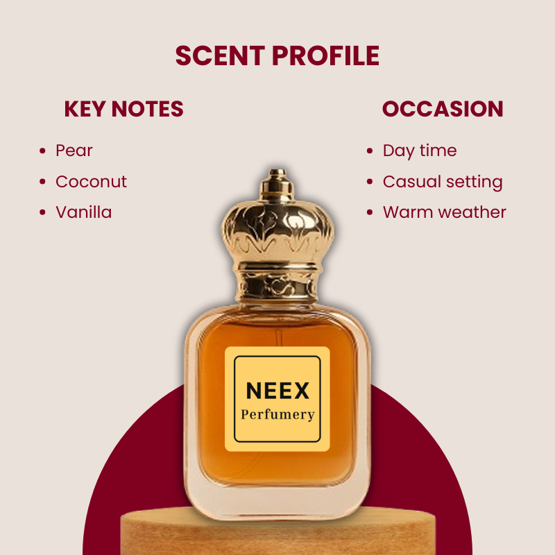 Creamy gourmand fragrance with pear, coconut, and vanilla – soft and comforting