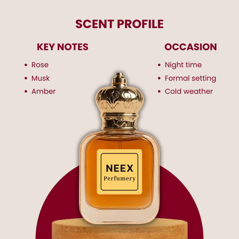 Luxury fragrance with rose, musk, amber – soft & sensual
