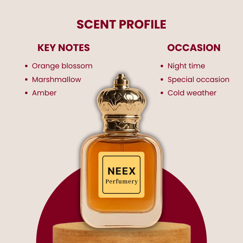 Luxury fragrance with orange blossom, marshmallow, amber – sweet & romantic