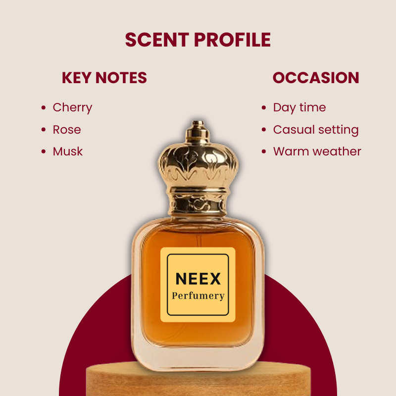 Luxury fragrance with cherry, rose, musk – fresh & fruity