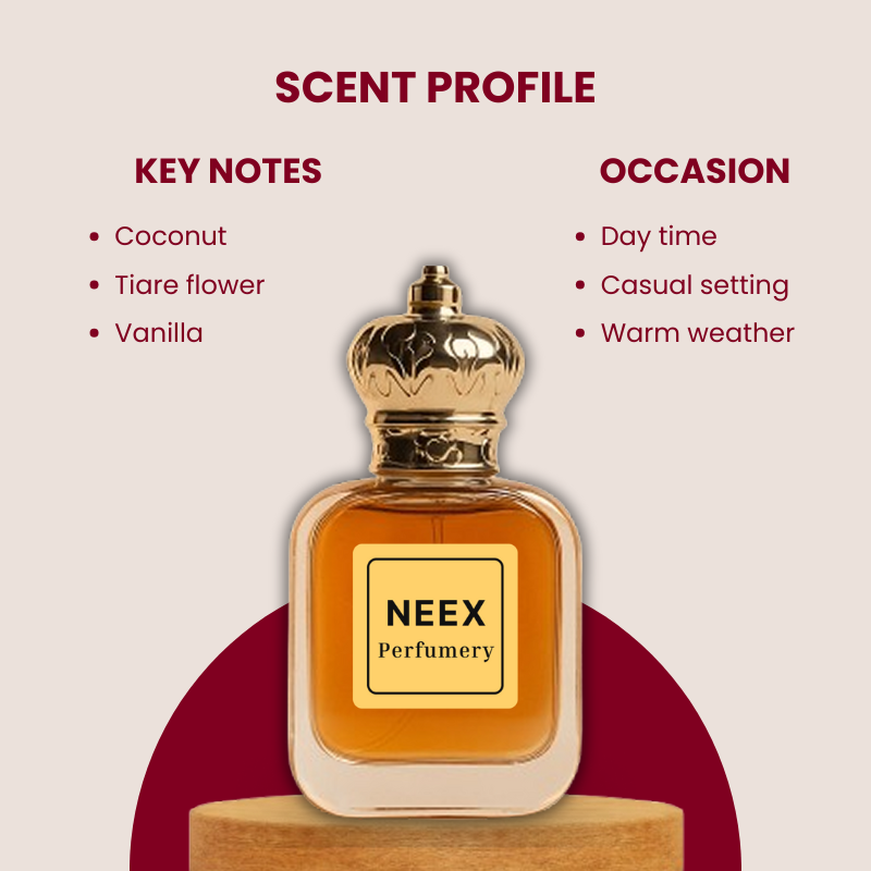 Luxury fragrance with coconut, tiare flower, vanilla – tropical & creamy