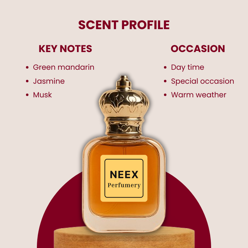 Fresh floral fragrance with green mandarin, jasmine, and musk – vibrant & refined